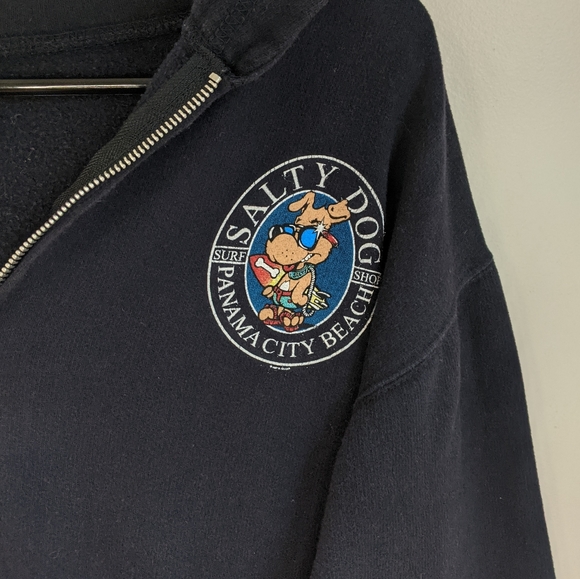 Vintage 90s Salty Dog Panama City Beach Surf Shop Zip Up Hoodie - Picture 5 of 11